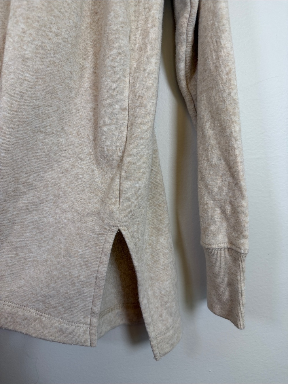 J.Crew Button Collar Tunic Sweatshirt Oatmeal Heather Beige Pullover Small - Picture 2 of 7